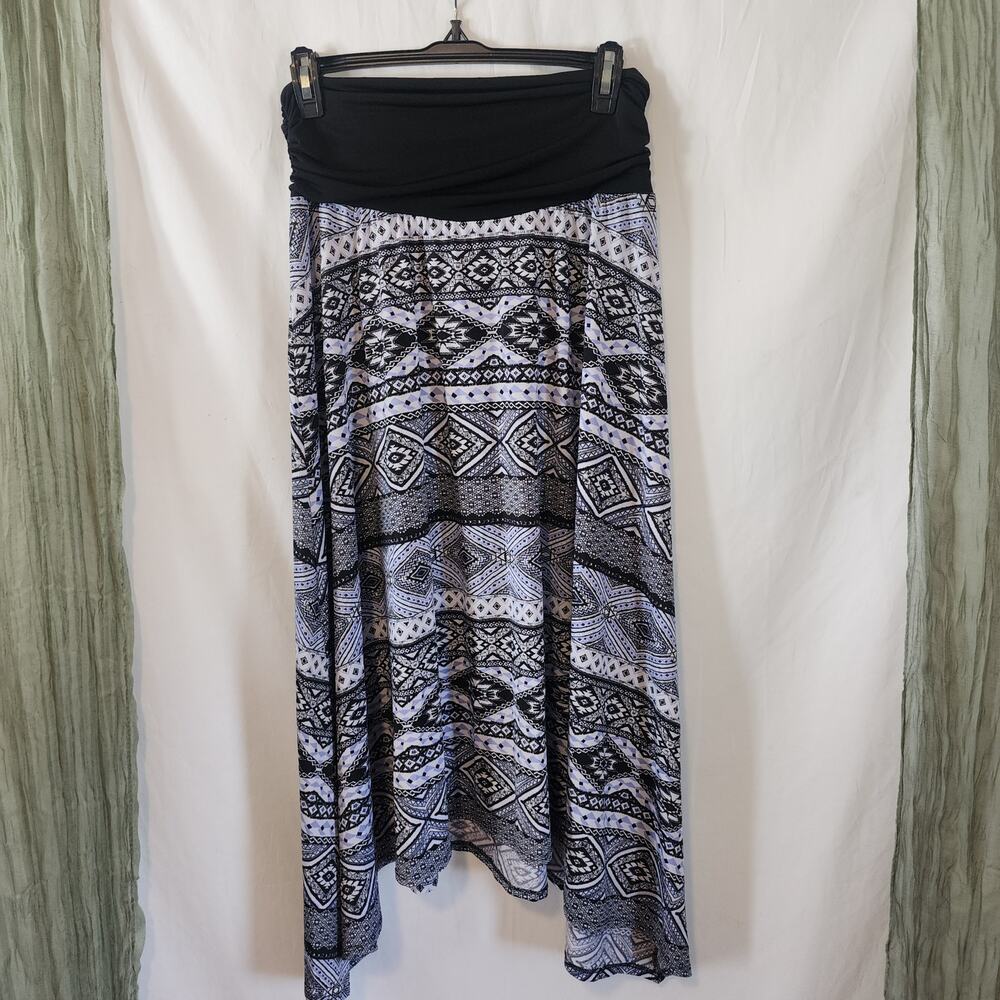 Apt. 9 Black White Purple Silky Stretch Knee Length Skirt Size L
